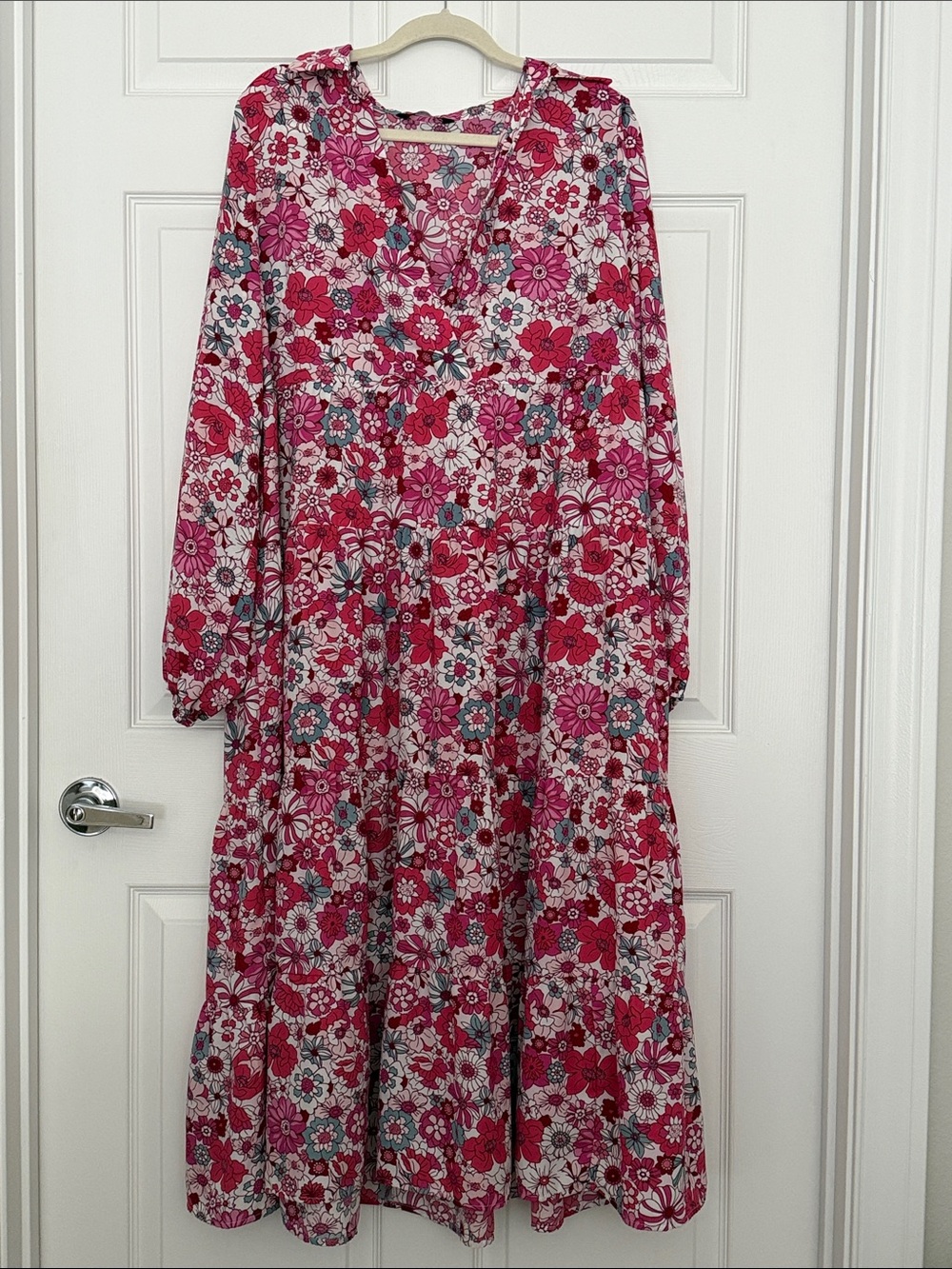 Dokotoo Floral Pink Long Sleeve Midi Dress